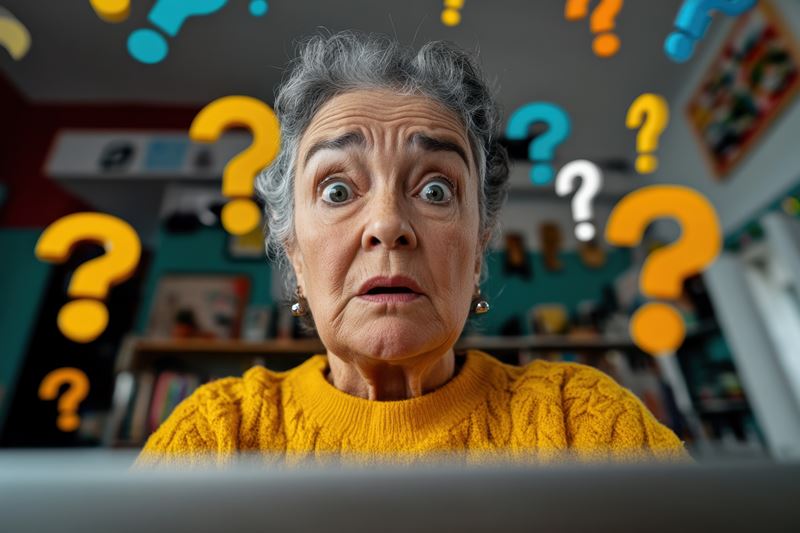 Mature woman have difficulties while using laptop