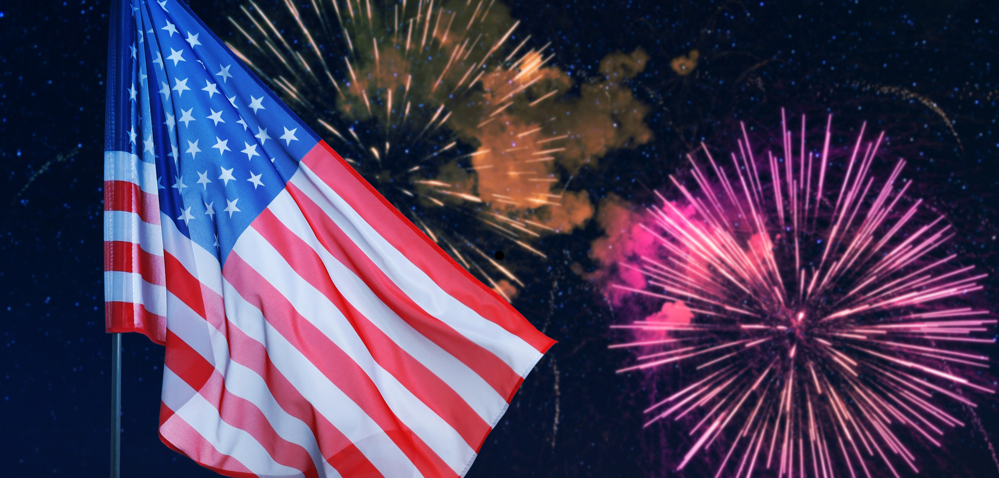 American flag with fireworks